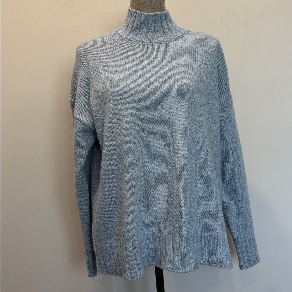 J.Crew Blue Merino Wool Chunky Knit Mock Neck Sweater Turtleneck Oversized Small - Picture 3 of 14